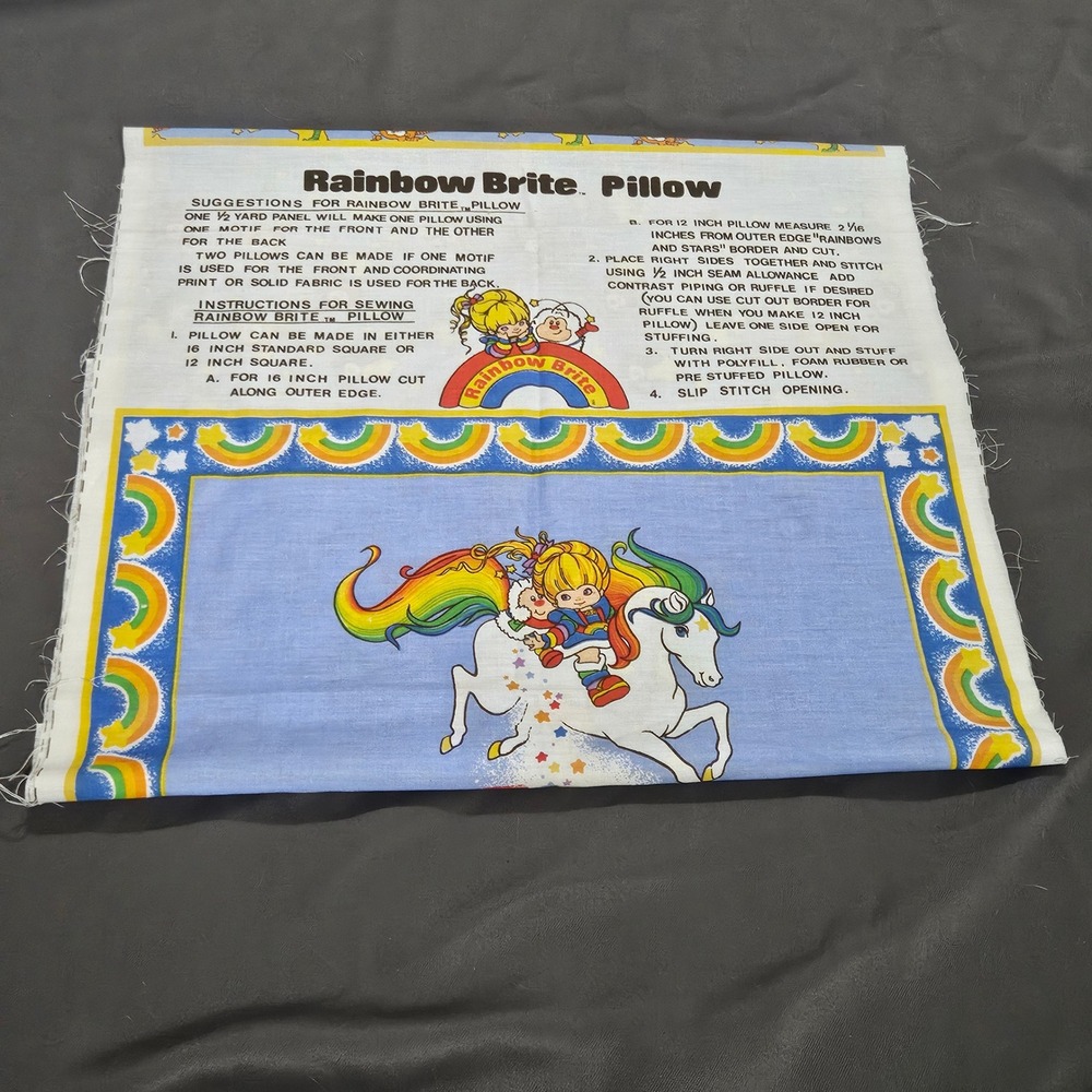 Vintage 1983 Rainbow Brite Fabric Pillow Panel Wesco Reltex Hallmark 80s Retro